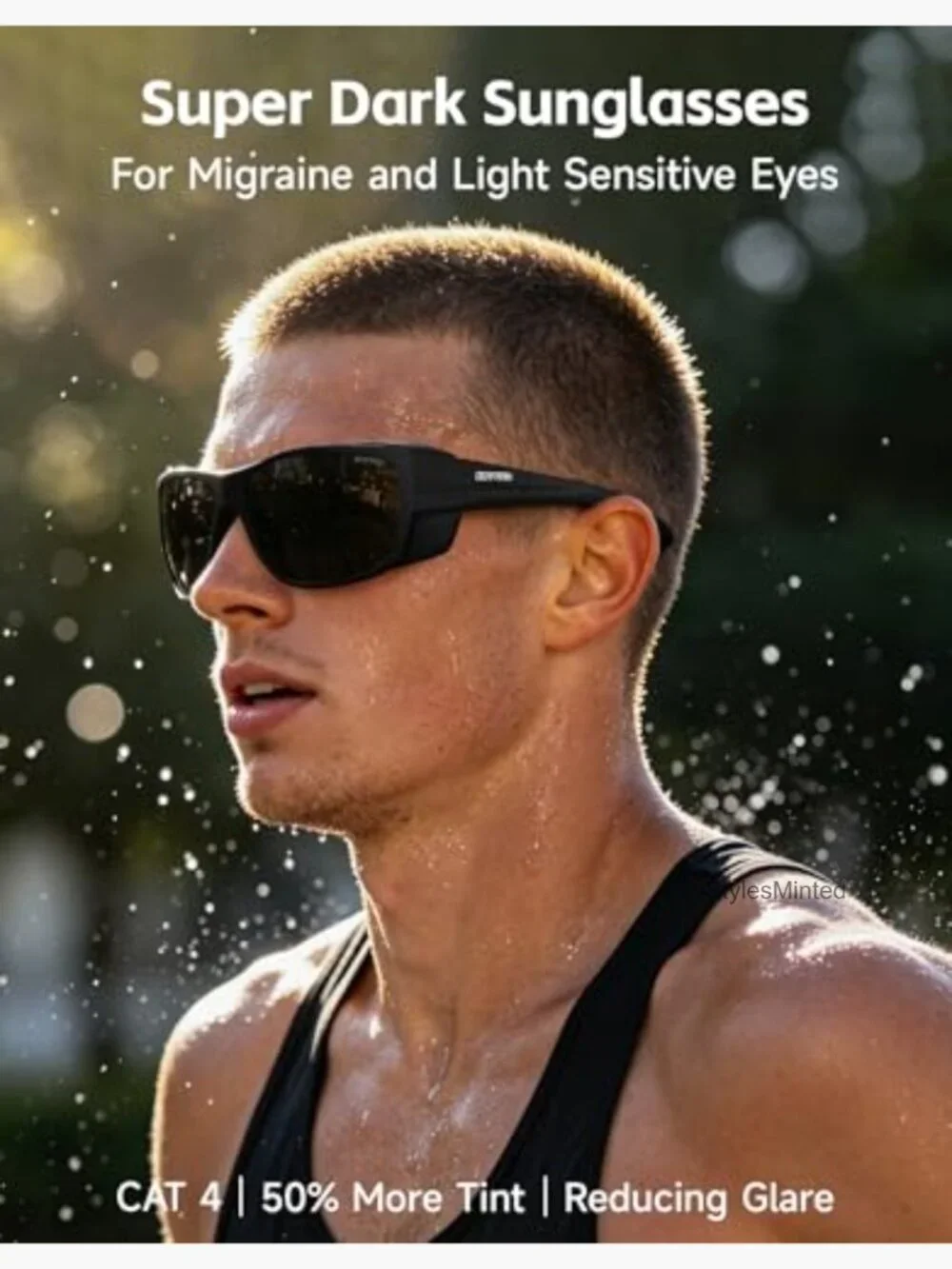 Super Dark Polarized Sunglasses with Removable Side Shields Sport Wrap Around